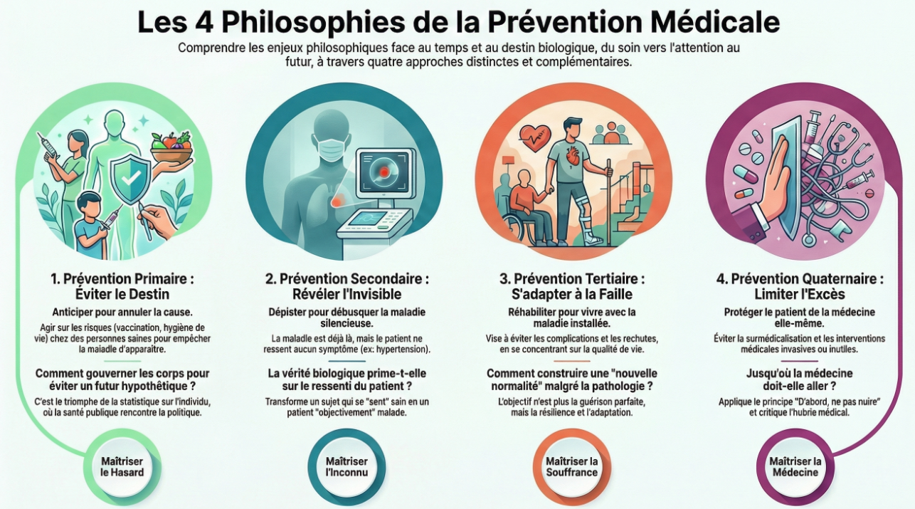 Les 4 Philosophies de la Prévention Médicale — Vue d'ensemble