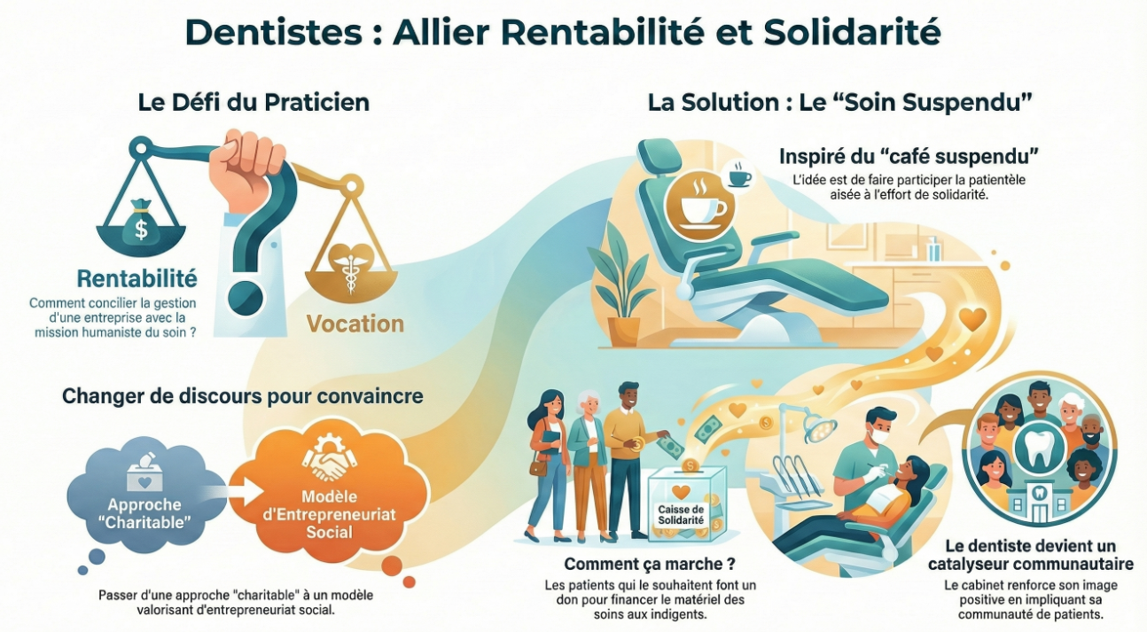 Le Soin Suspendu : Allier Rentabilité et Solidarité — Inspiré du 'café suspendu', les patients participent à la Caisse de Solidarité